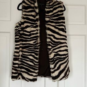 Lafayette 148 New York Brown Jacket with Cream & Dark Brown Faux Fur Trim